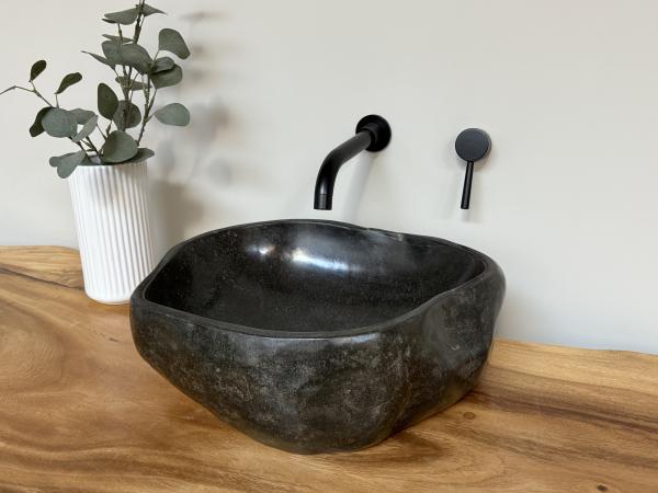 Naturstein Waschbecken Aufsatzwaschbecken Flussstein 43x37 cm