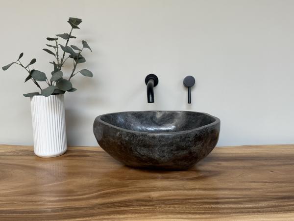 Naturstein Waschbecken Aufsatzwaschbecken Flussstein 42x38 cm