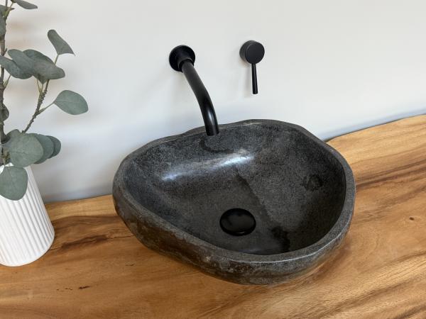 Naturstein Waschbecken Aufsatzwaschbecken Flussstein 42x38 cm