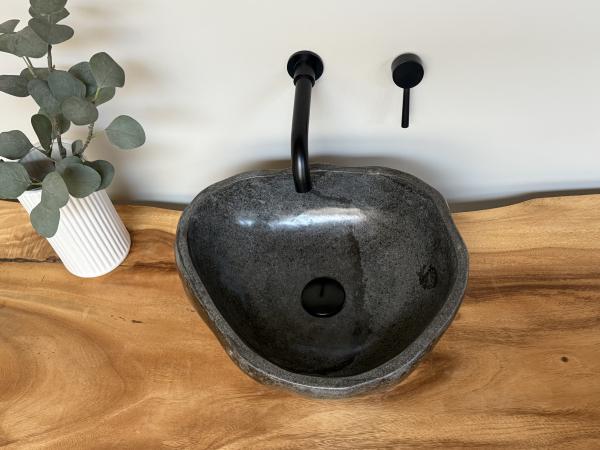 Naturstein Waschbecken Aufsatzwaschbecken Flussstein 42x38 cm