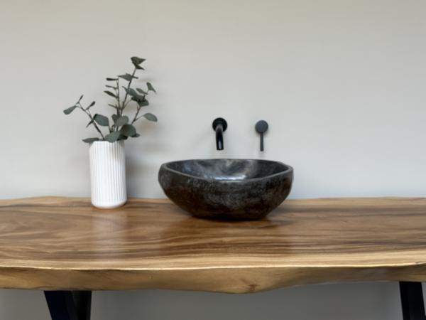 Naturstein Waschbecken Aufsatzwaschbecken Flussstein 42x38 cm