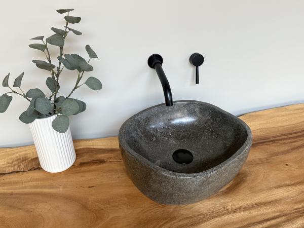 Naturstein Waschbecken Aufsatzwaschbecken Flussstein 41x36 cm