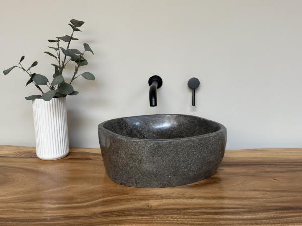 Naturstein Waschbecken Aufsatzwaschbecken Flussstein 41x36 cm