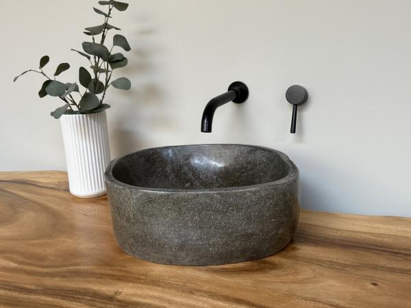 Naturstein Waschbecken Aufsatzwaschbecken Flussstein 41x36 cm