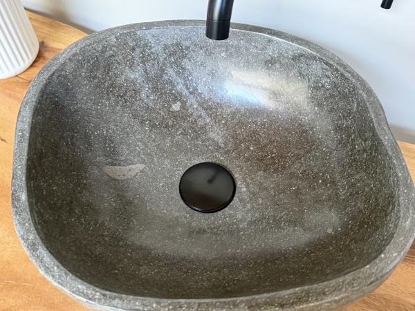 Naturstein Waschbecken Aufsatzwaschbecken Flussstein 41x36 cm