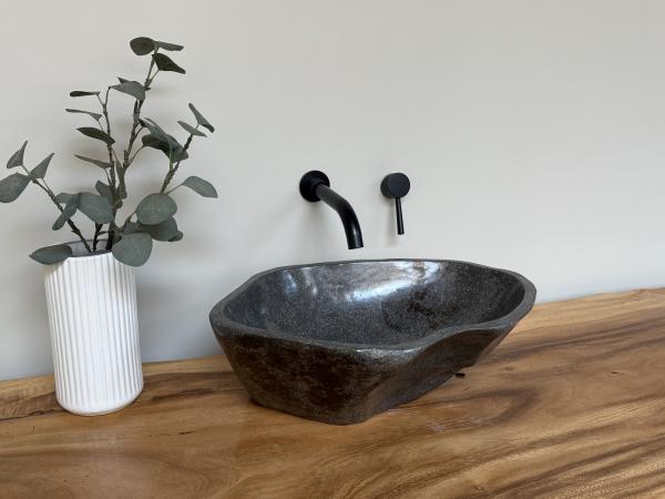 Naturstein Waschbecken Aufsatzwaschbecken Flussstein 48x37 cm