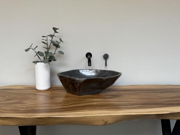 Naturstein Waschbecken Aufsatzwaschbecken Flussstein 48x37 cm