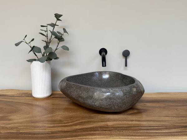 Naturstein Waschbecken Aufsatzwaschbecken Flussstein 41x39 cm