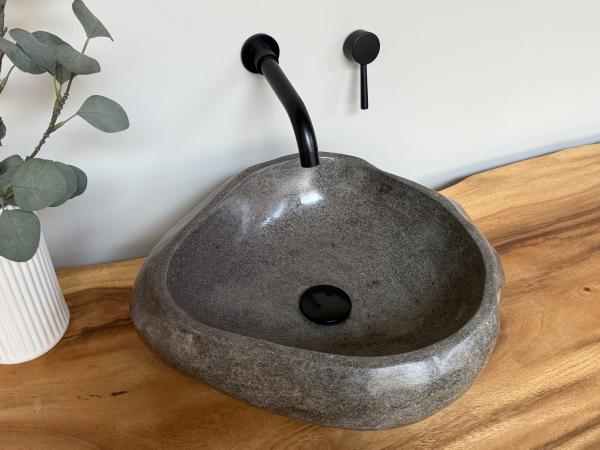 Naturstein Waschbecken Aufsatzwaschbecken Flussstein 41x39 cm