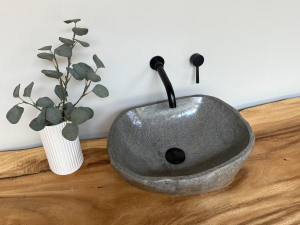 Naturstein Waschbecken Aufsatzwaschbecken Flussstein 46x36 cm