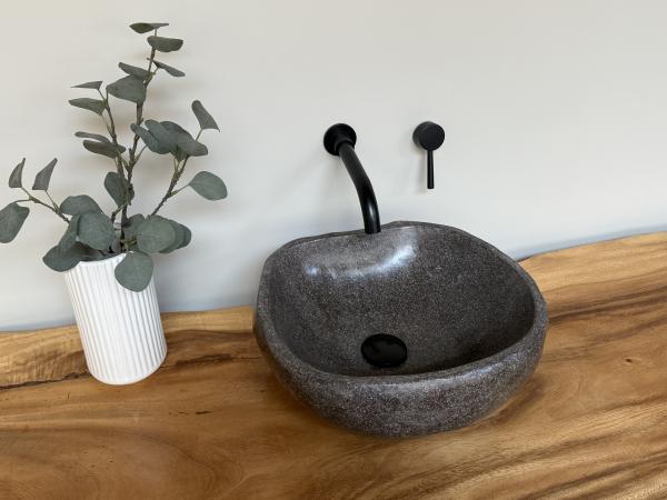 Naturstein Waschbecken Aufsatzwaschbecken Flussstein 41x41 cm