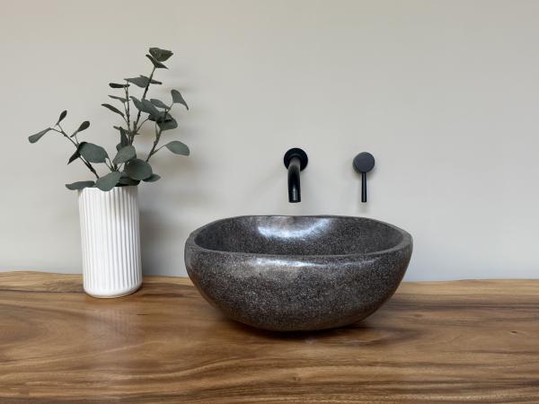 Naturstein Waschbecken Aufsatzwaschbecken Flussstein 41x41 cm