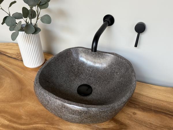 Naturstein Waschbecken Aufsatzwaschbecken Flussstein 41x41 cm