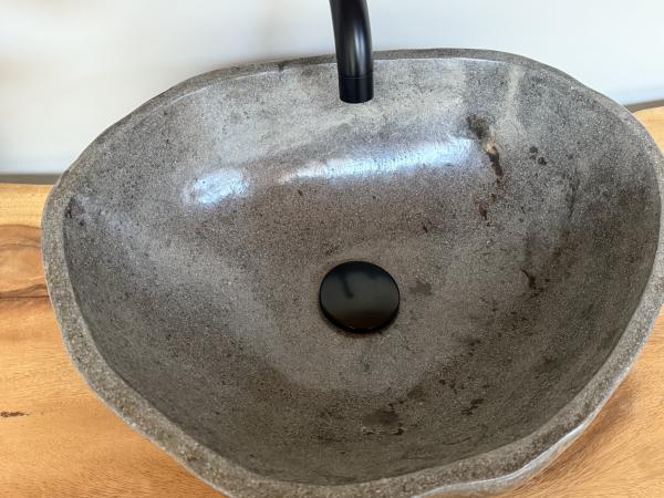 Naturstein Waschbecken Aufsatzwaschbecken Flussstein 44x37 cm