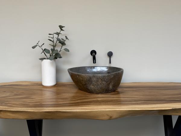 Naturstein Waschbecken Aufsatzwaschbecken Flussstein 44x37 cm