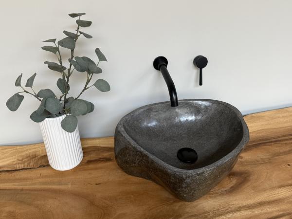 Naturstein Waschbecken Aufsatzwaschbecken Flussstein 39x35 cm