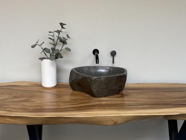 Naturstein Waschbecken Aufsatzwaschbecken Flussstein 39x35 cm