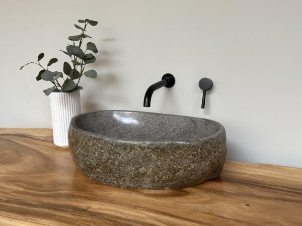 Naturstein Waschbecken Aufsatzwaschbecken Flussstein 54x33 cm