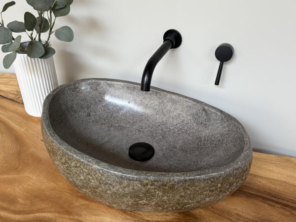 Naturstein Waschbecken Aufsatzwaschbecken Flussstein 54x33 cm