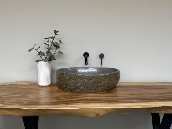 Naturstein Waschbecken Aufsatzwaschbecken Flussstein 54x33 cm