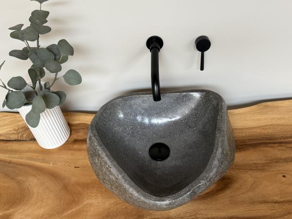 Naturstein Waschbecken Aufsatzwaschbecken Flussstein 42x41 cm