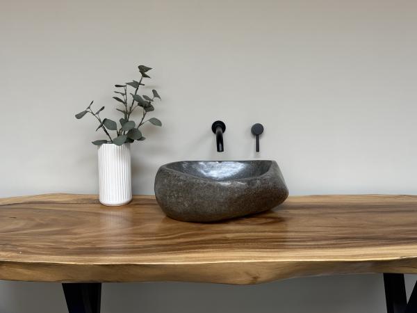 Naturstein Waschbecken Aufsatzwaschbecken Flussstein 42x41 cm