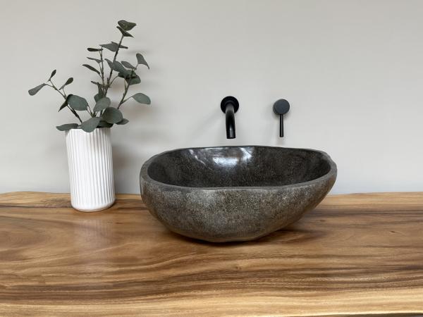 Naturstein Waschbecken Aufsatzwaschbecken Flussstein 46x44 cm