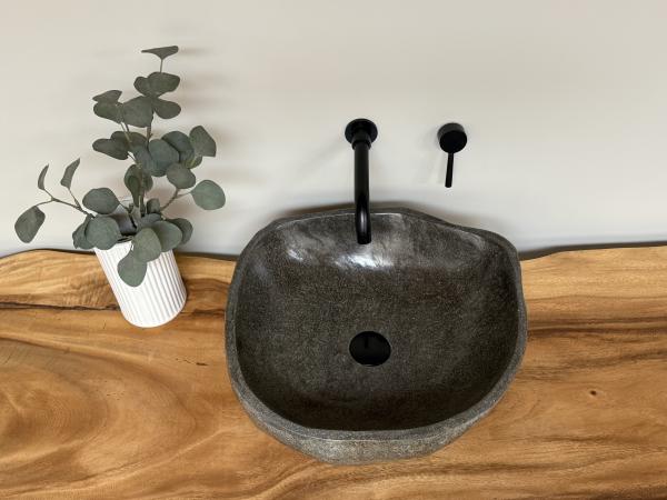 Naturstein Waschbecken Aufsatzwaschbecken Flussstein 46x44 cm