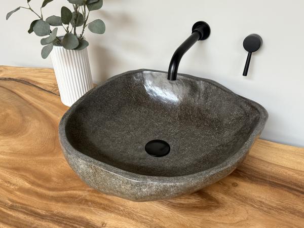 Naturstein Waschbecken Aufsatzwaschbecken Flussstein 46x44 cm