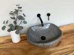 Naturstein Waschbecken Aufsatzwaschbecken Flussstein 46x36 cm