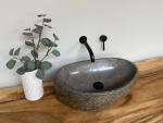 Naturstein Waschbecken Aufsatzwaschbecken Flussstein 54x33 cm
