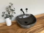 Naturstein Waschbecken Aufsatzwaschbecken Flussstein 46x44 cm